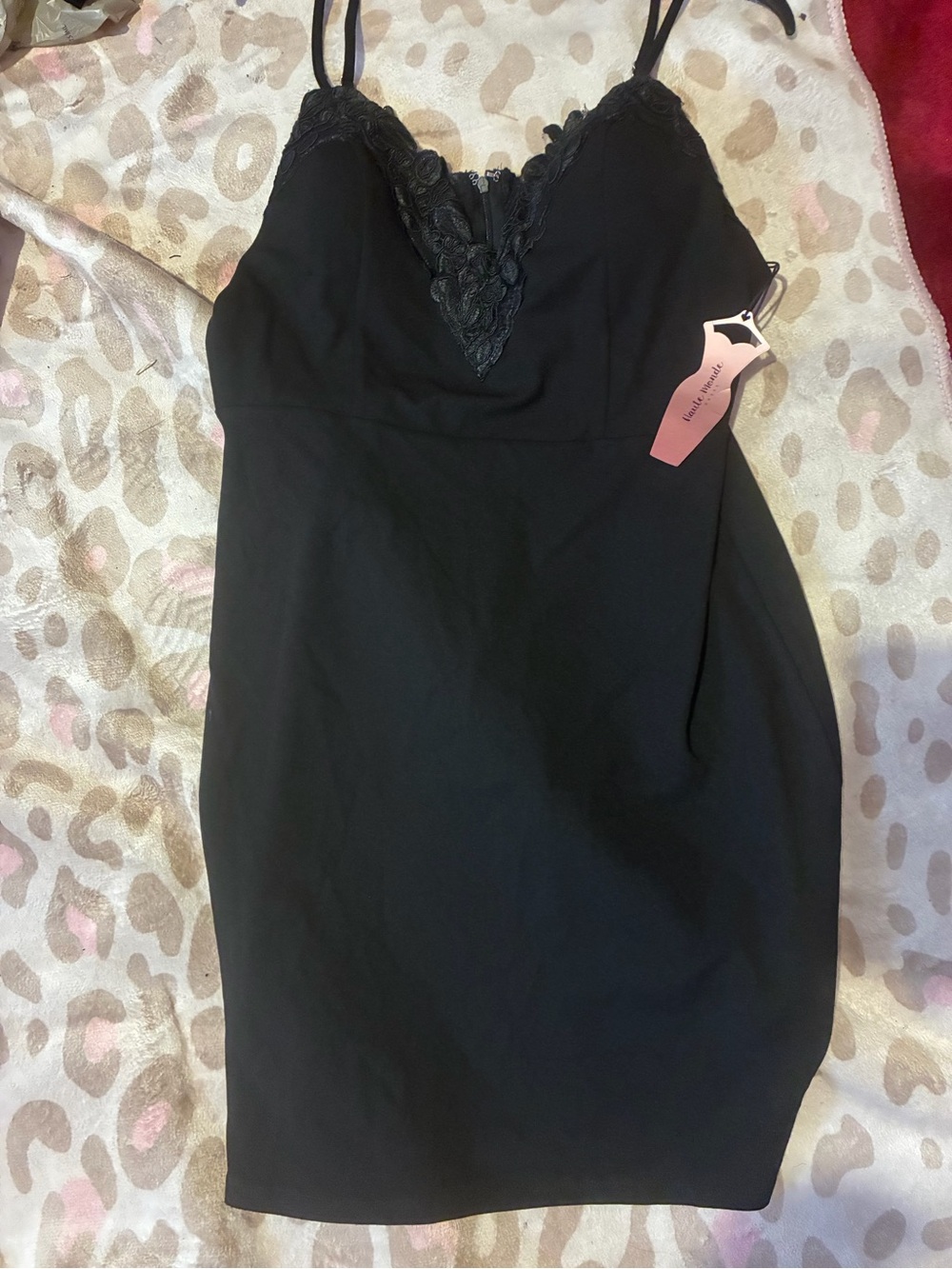 Haute Monde Black Lace-Trim Mini Slip Dress